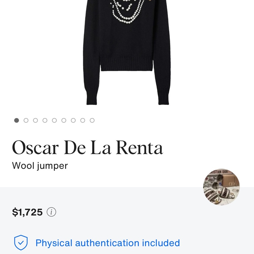 Oscar de la Renta Black Wool Jumper with Pearl Detail